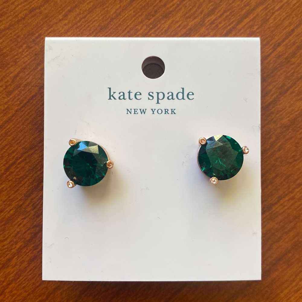Kate Spade “Rise and Shine” Emerald Stone Rose Gold Earring Studs